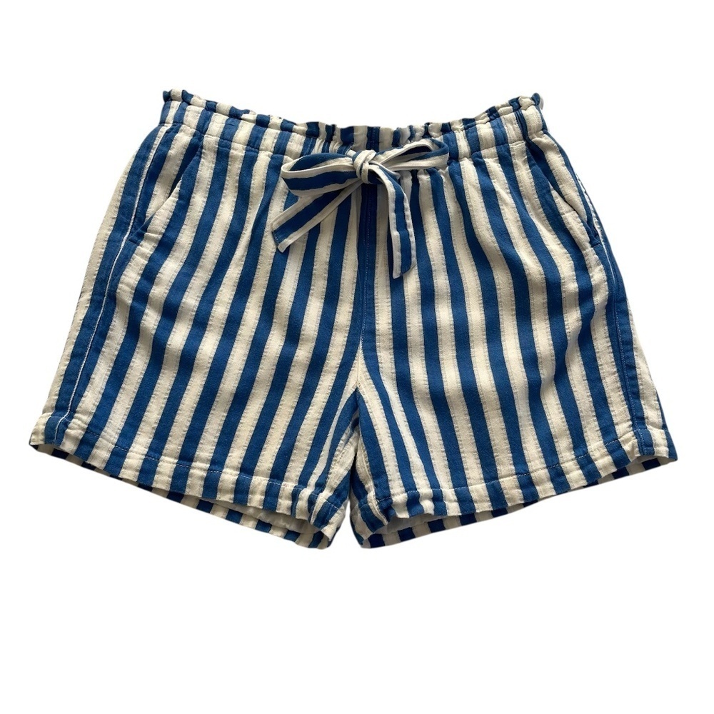 J.Crew Stripe Paperbag Waist Short SzS Blue White High Rise Tie Belt Lagenlook